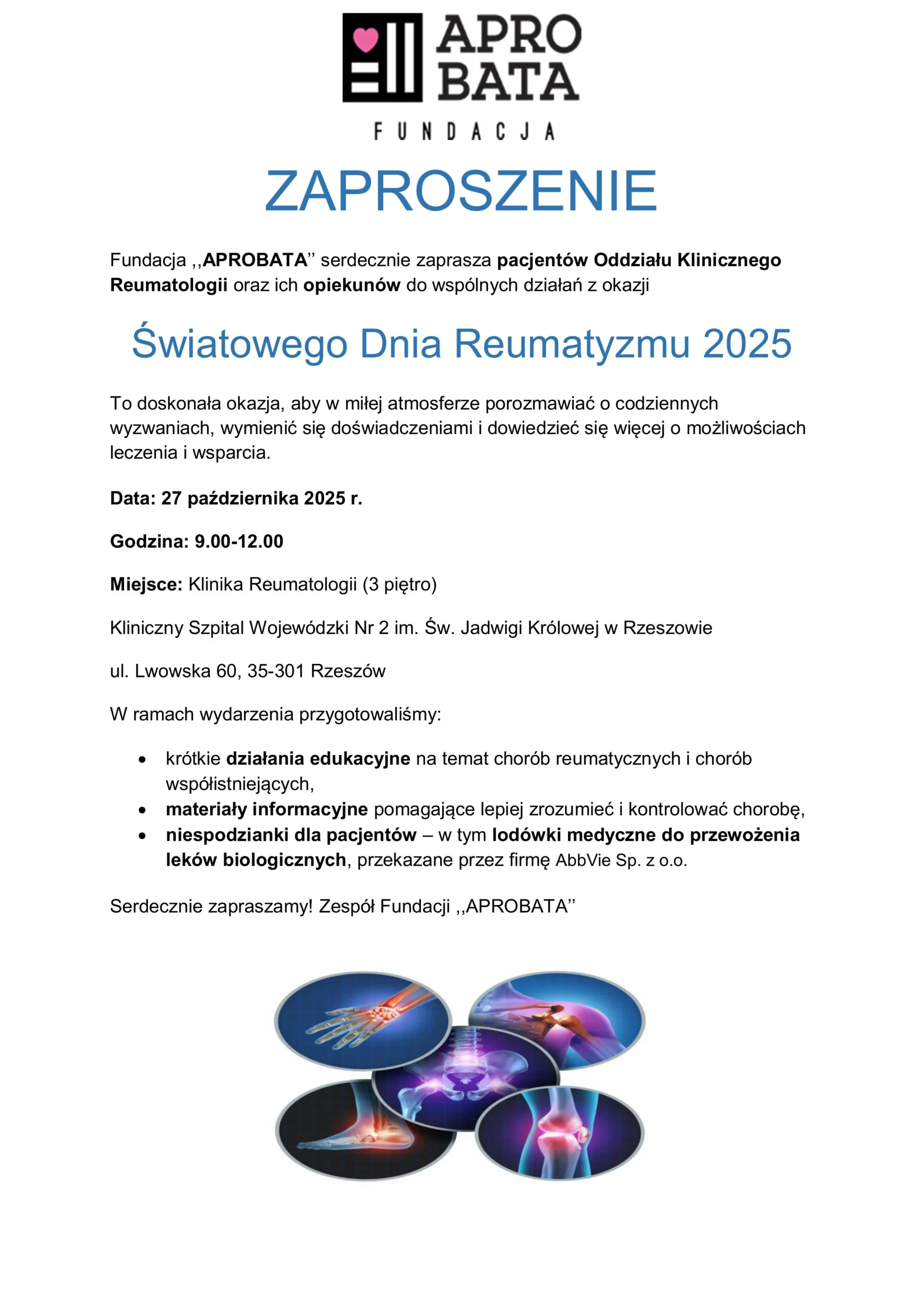 zaproszenie swiatowy dzien reumatyzmu